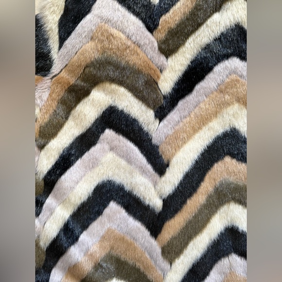 TopShop Multicolor Chevron Faux Fur Coat - Picture 11 of 13